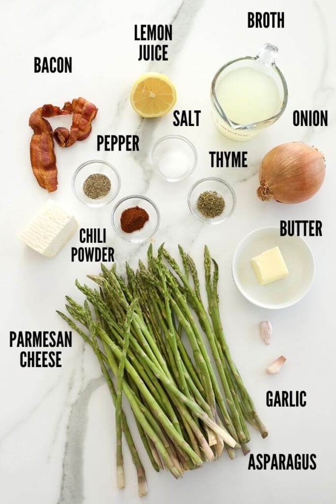 Ingredients for making asparagus soup.
