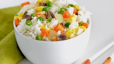 White bowl filled with Chinese Fried Rice