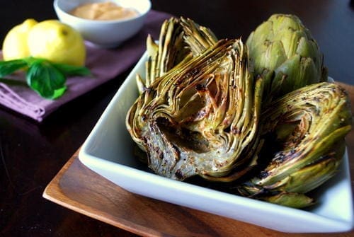 Grilled Artichokes with Lemon-Basil Dipping Sauce