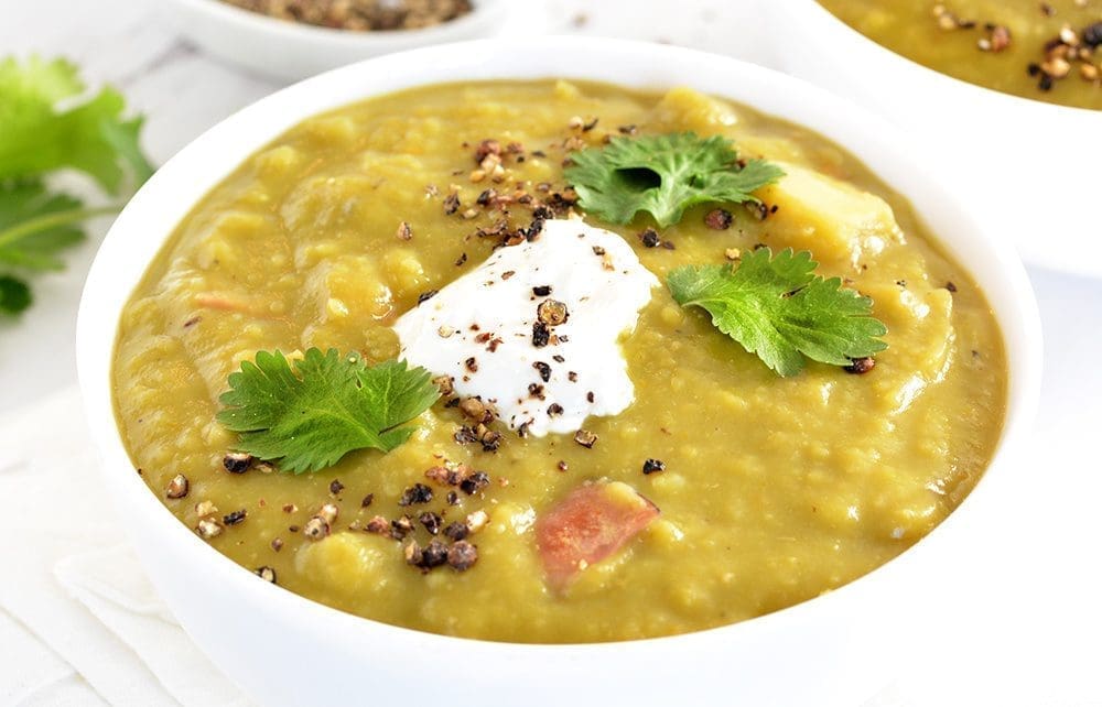 Split Pea Soup Slow Cooker, Instant Pot or Stove Top! Loaded with Ham or leave out for a Split Pea Soup Vegetarian option.