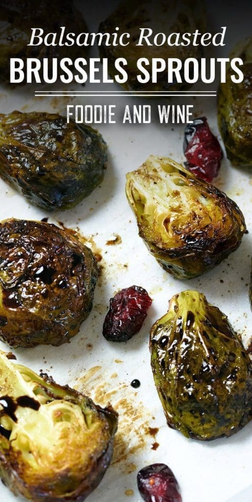 Pinterest picture of roasted Brussels sprouts and dried cranberries