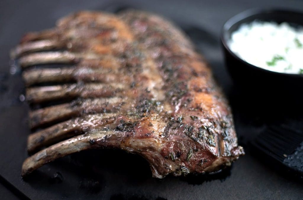 Smoked Rack of Lamb Recipe With Tzatziki Dipping Sauce
