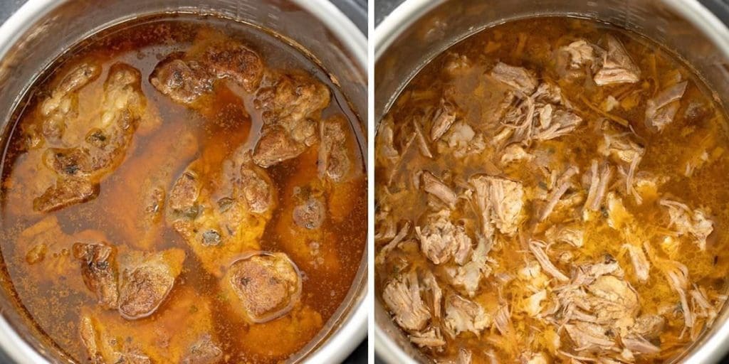 Step by step photos show how to make pulled pork.