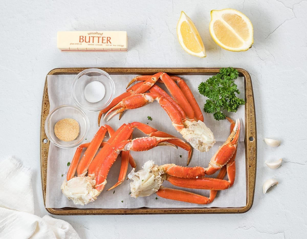 crab legs with butter, garlic and lemon.
