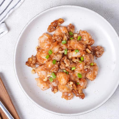 Honey shrimp on a white plate.
