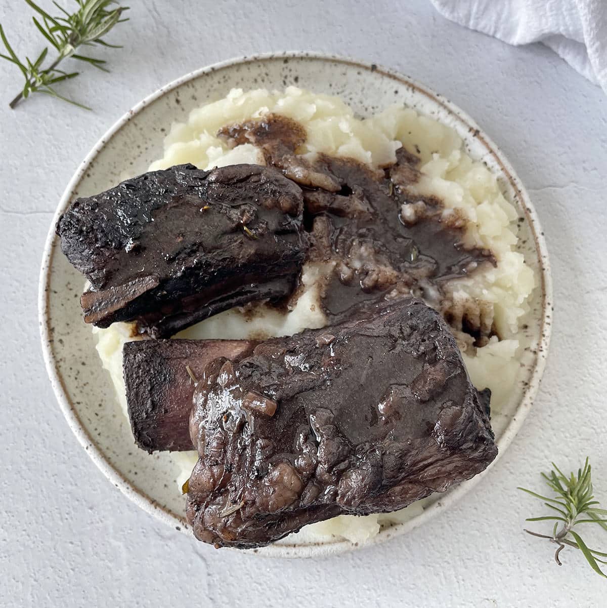 Sous vide short ribs on mashed potatoes.