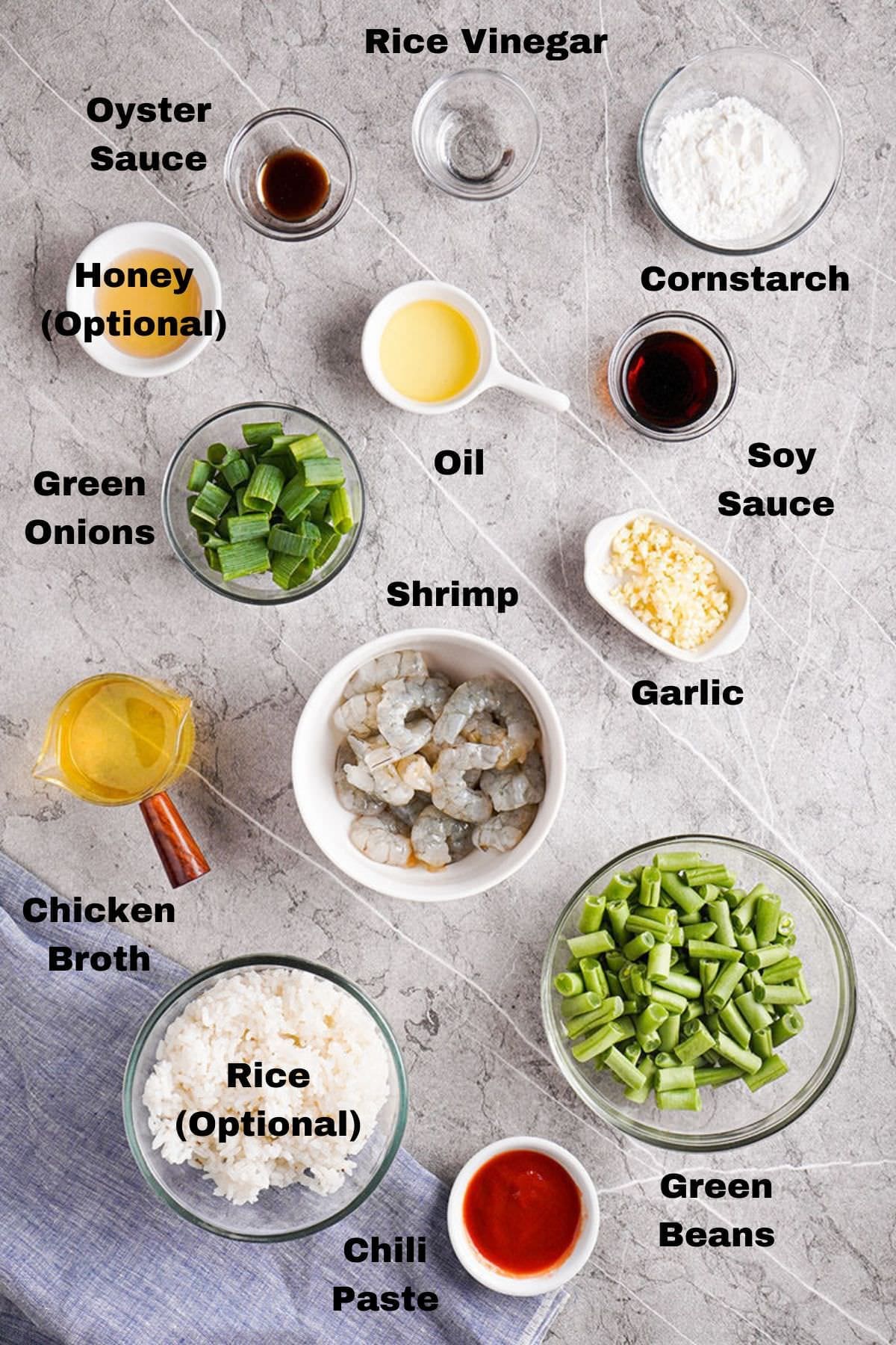Labeled ingredients to make Hunan Sauce.