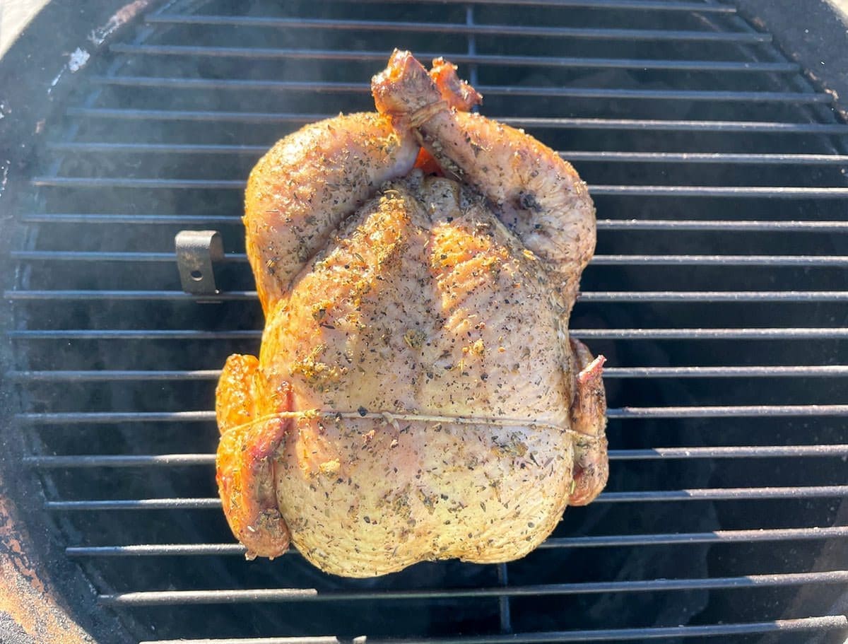 Cooked chicken on a grill.