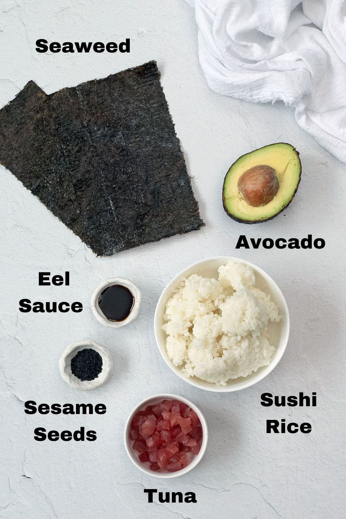 Ingredients to make tuna rolls.