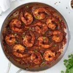 Camar&oacute;nes a la Diabla in a silver skillet.