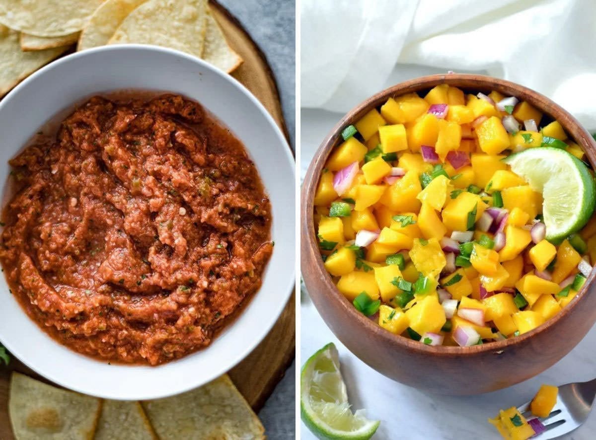 Side by side photo of salsas.