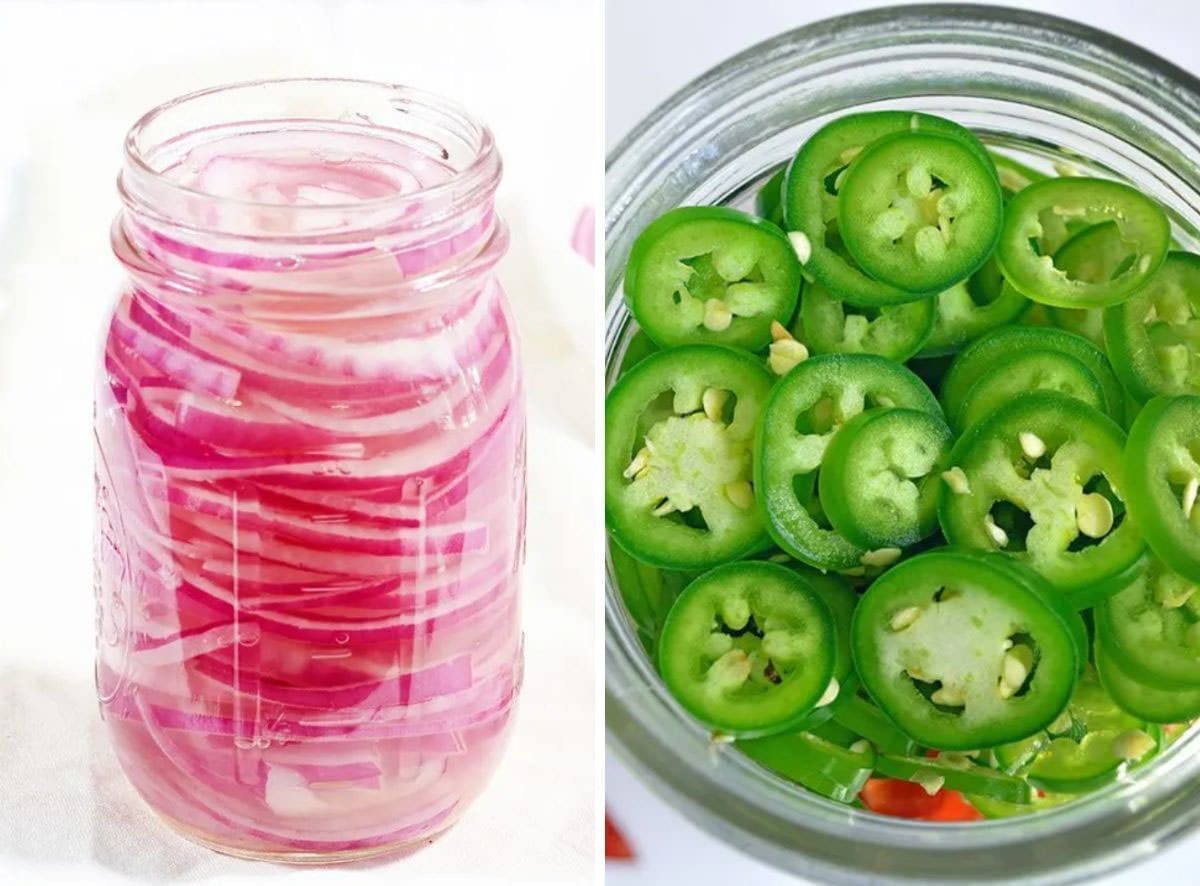 Side by side photos of pickled vegetables.