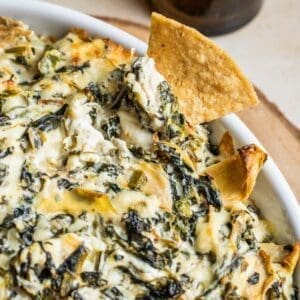 Jalapeno Artichoke Dip with chips.