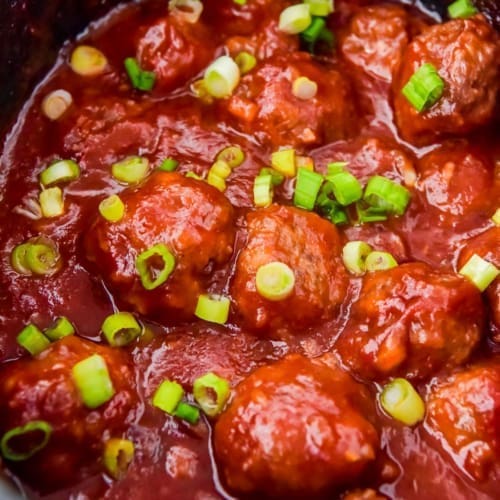Cranberry Meatballs with green onions.