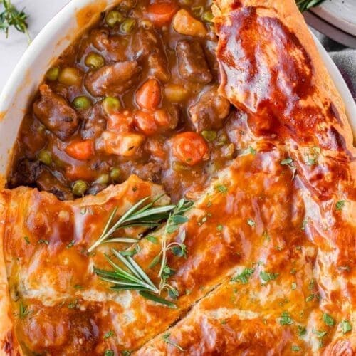 30+ Beef Chuck Roast Recipes 28 Beef pot pie in a red dutch oven.