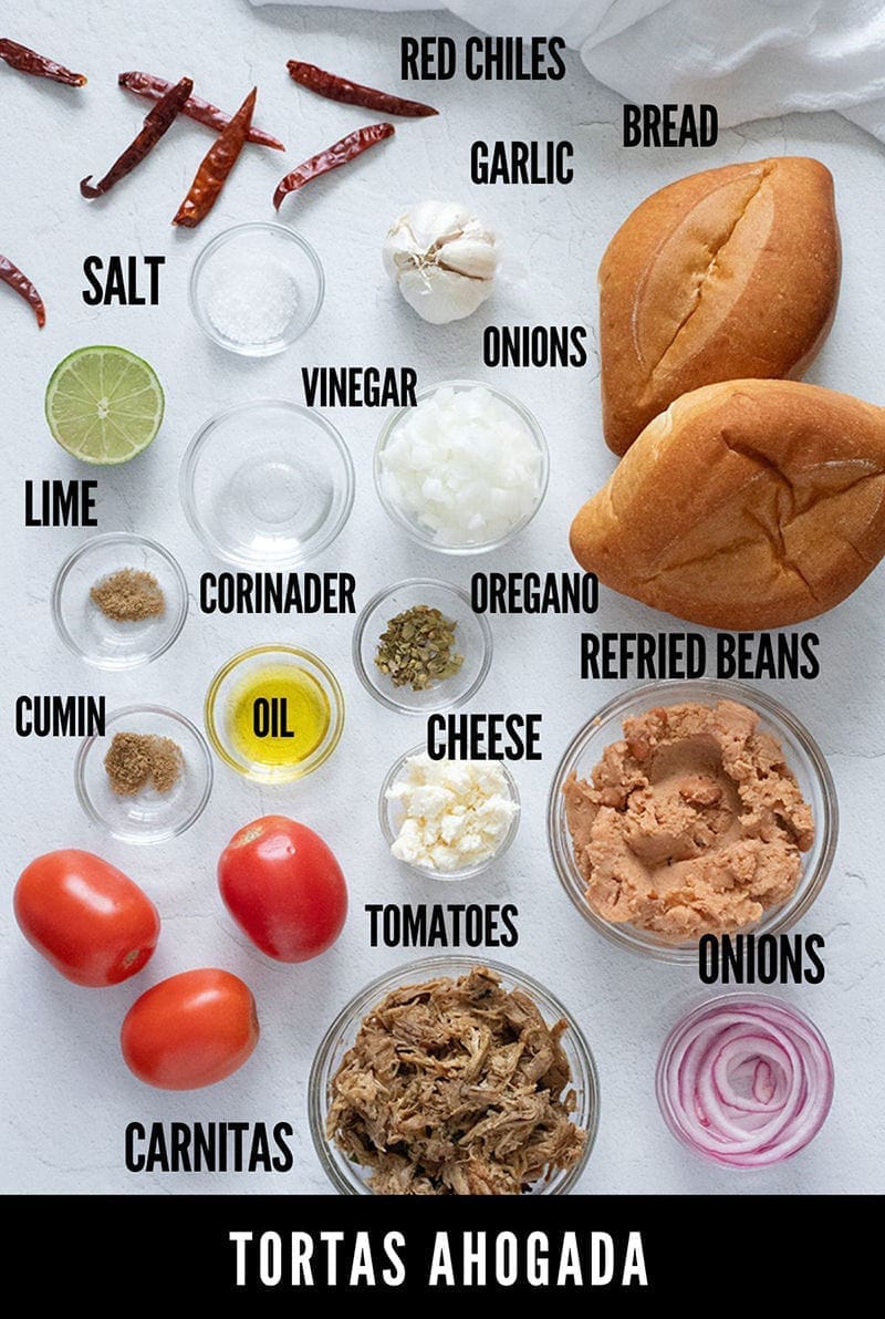 Labeled photo showing the ingredients needed to make drowned sandwiches.