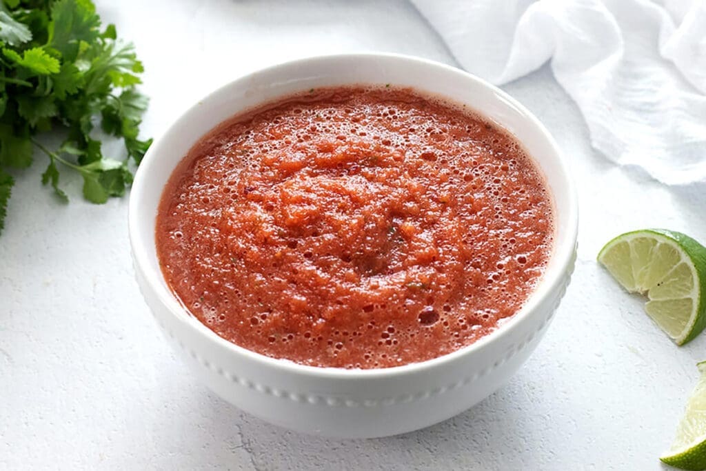 Bowl of restaurant style salsa.