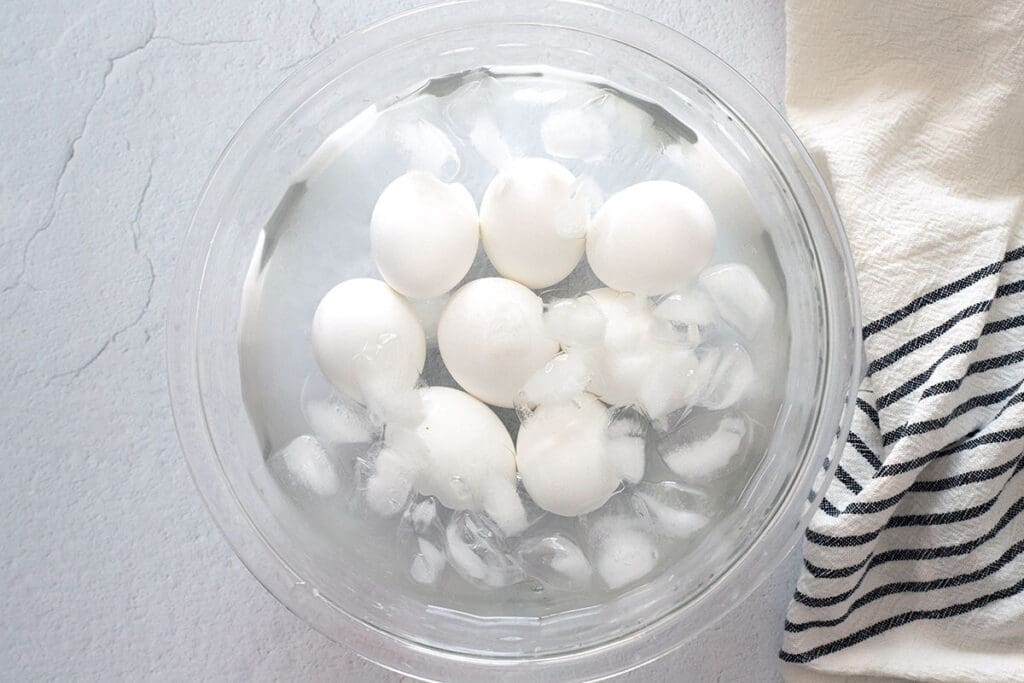 Eggs in an ice bath.