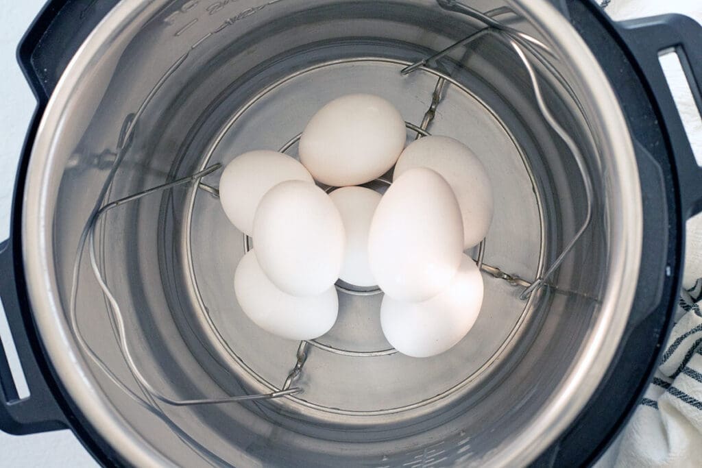 Eggs stacked up in an instant pot.