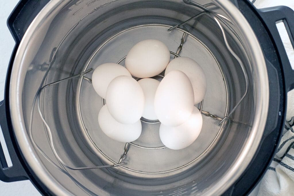 Eggs stacked up in an instant pot. 