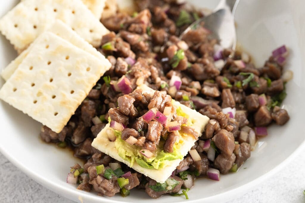 Tartare on a cracker.