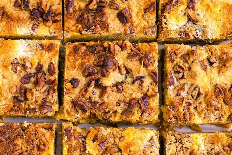 Pumpkin Cake Cut into squares.