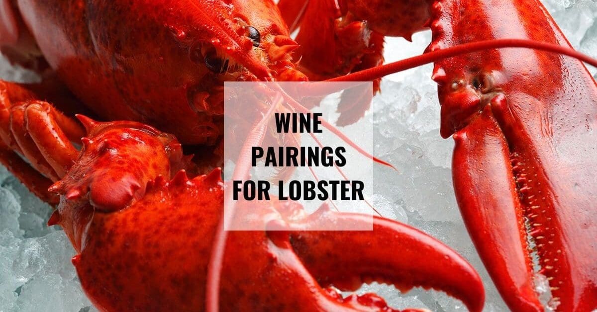 Whole lobster with text "wine pairings for lobster" for The Best Wine To Pair With Lobster post.