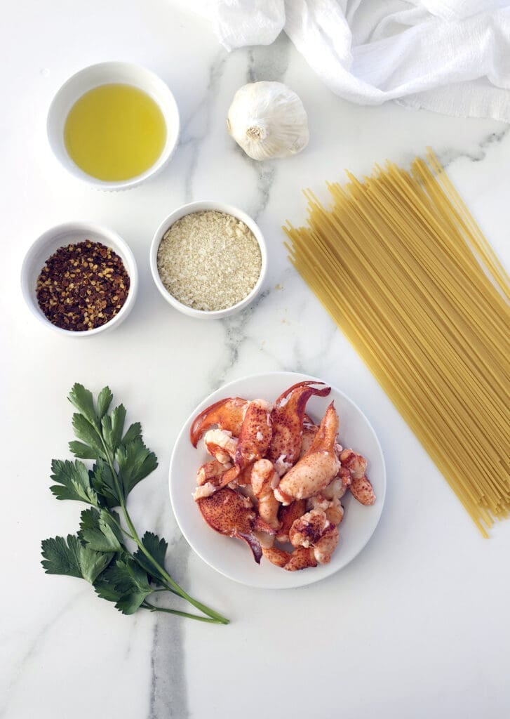 Ingredients for making seafood noodles.