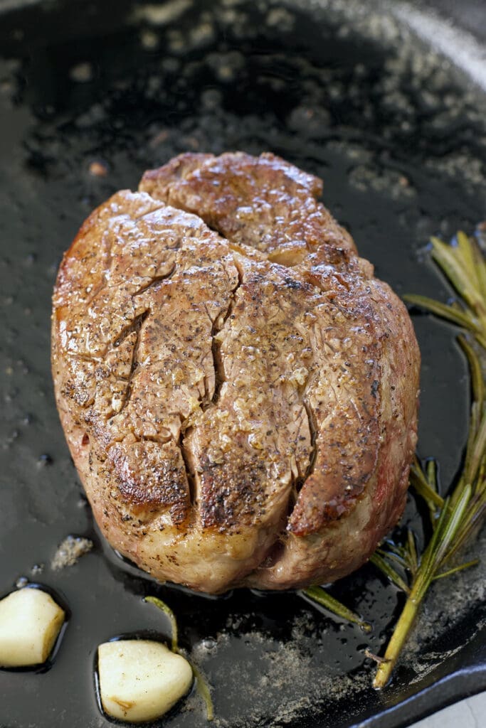 I grilled filet mignon in a cast iron skillet.