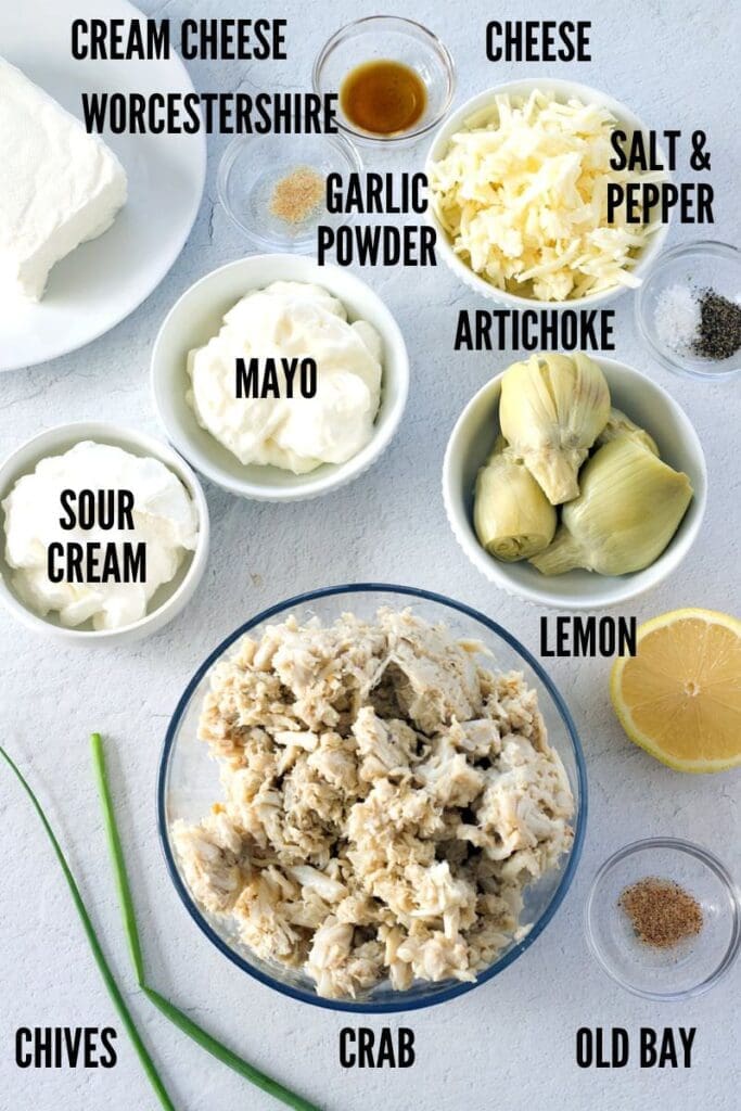 Labeled photo to make a hot appetizer dip.