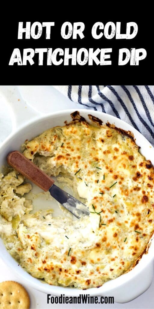 Pinterest graphic for artichoke dip.