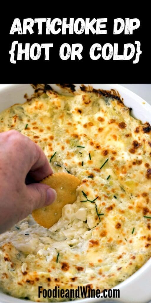Pinterest graphic for artichoke dip.
