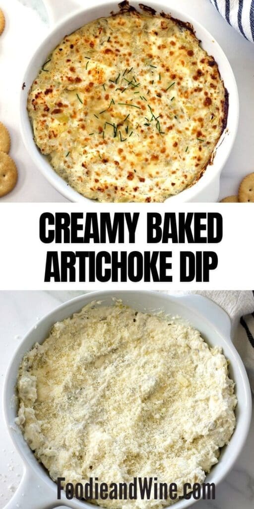 Pinterest graphic for artichoke dip.