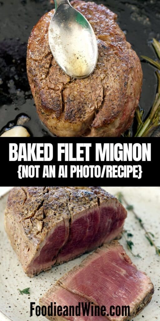 Pinterest graphic for baked filet mignon.