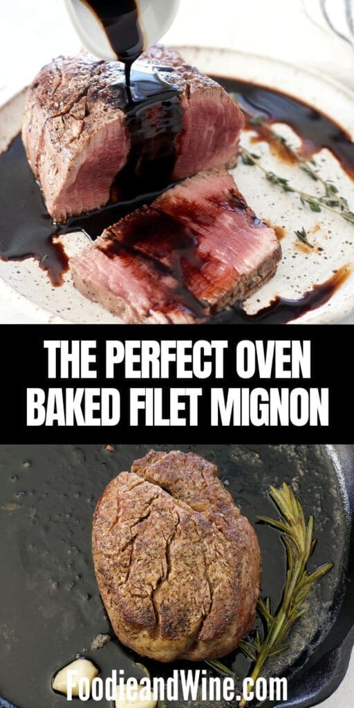 Grilled filet mignon Pinterest graphics.