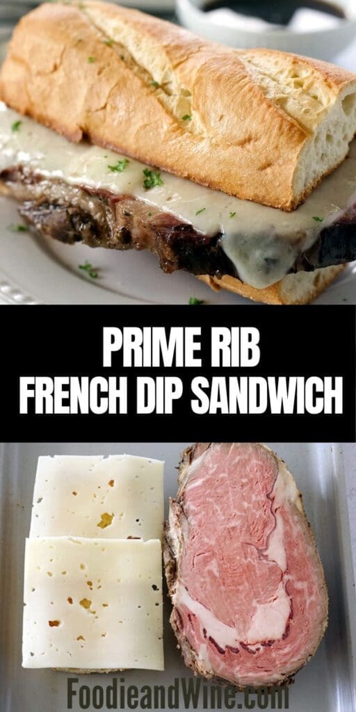 Pinterest graphic for prime Rib French dip.