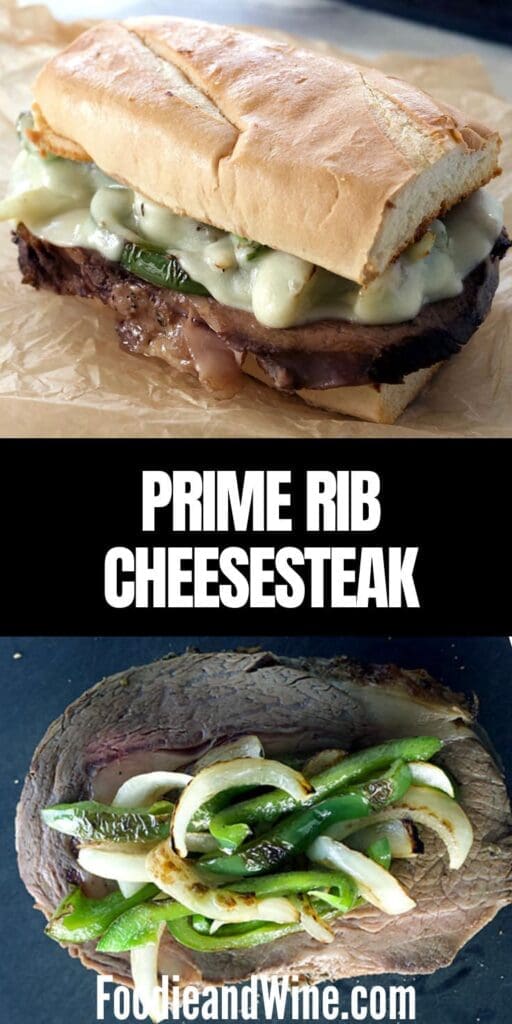 Pinterest graphic for Philly cheesesteak with leftover prime rib.
