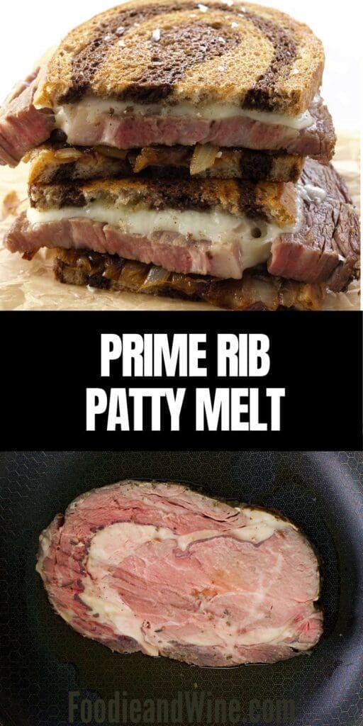 Pinterest graphic for prime Rib patty melt.