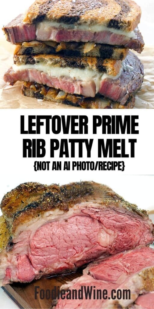 Pinterest graphic for prime Rib patty melt.