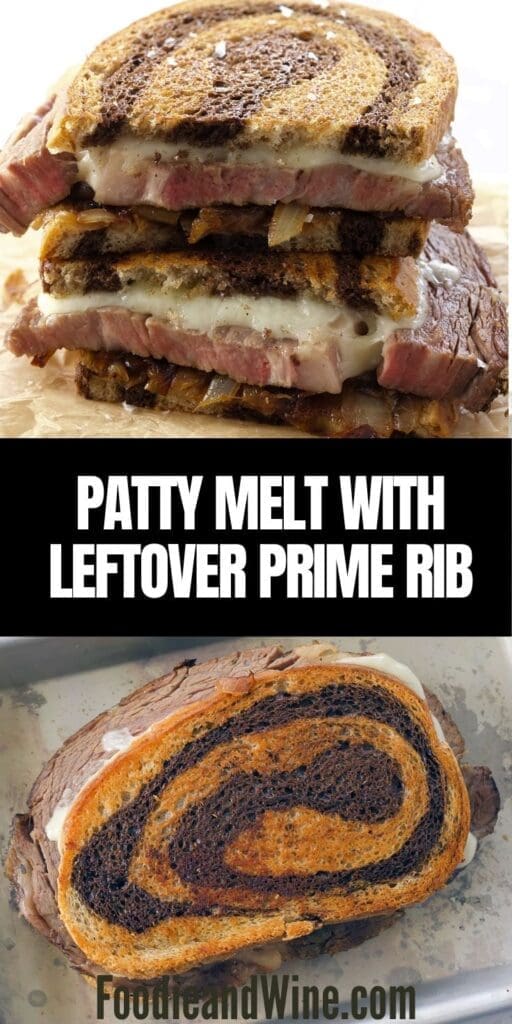 Pinterest graphic for prime Rib patty melt.