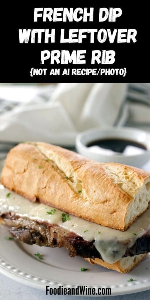 Pinterest graphic for prime Rib French dip.