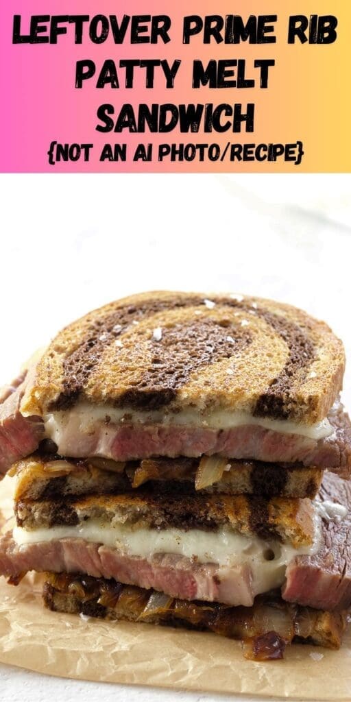 Pinterest graphic for prime Rib patty melt.