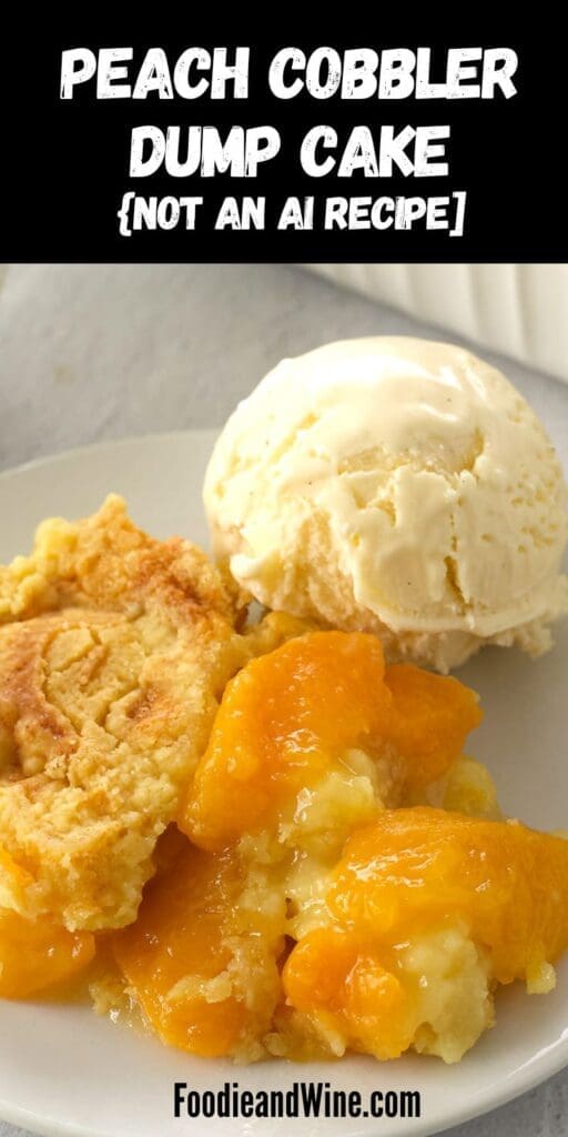 Pinterest graphic for peach dump cake recipe.
