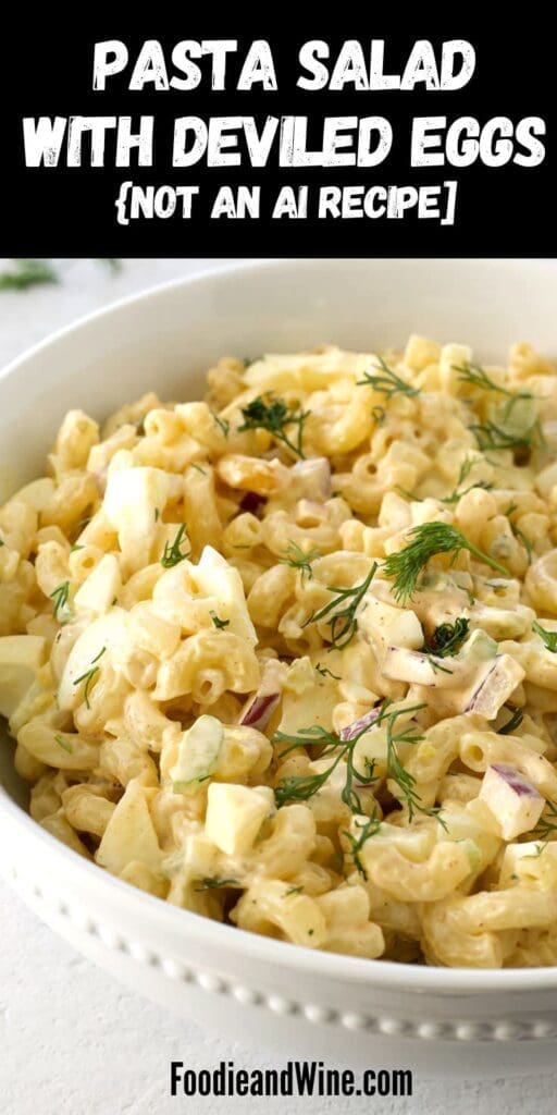 PINTEREST GRAPHIC FOR DEVILED EGG PASTA SALAD.