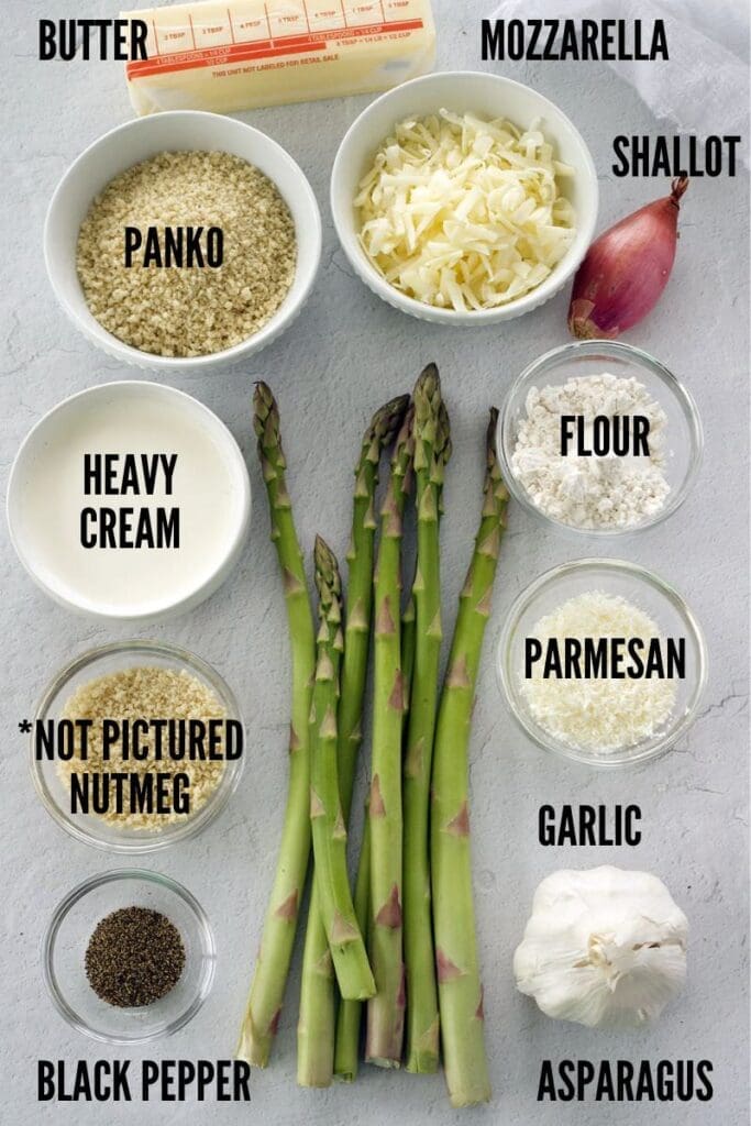 LABELED PHOTO SHOWING A VARIETY OF INGREDIENTS TO MAKE VEGETABLE CASSEROLE.