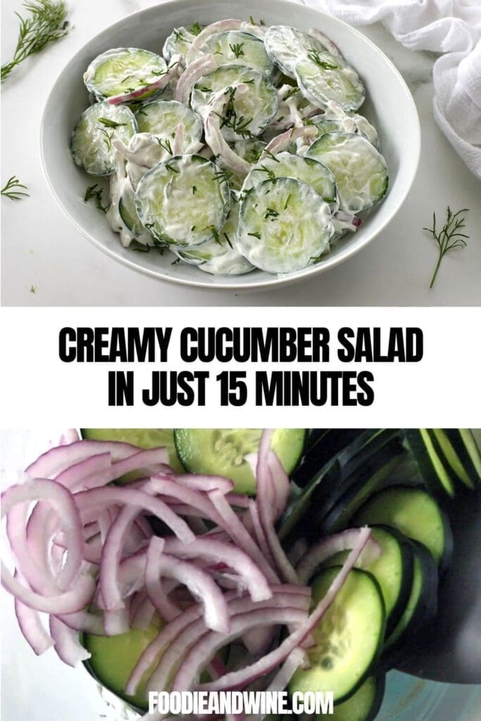 Pinterest graphic for creamy cucumber salad.