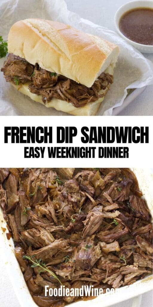 pinterest graphic for french dip sandwich
