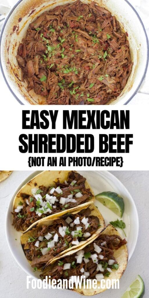 Pinterest graphic for mexican shredded beef.