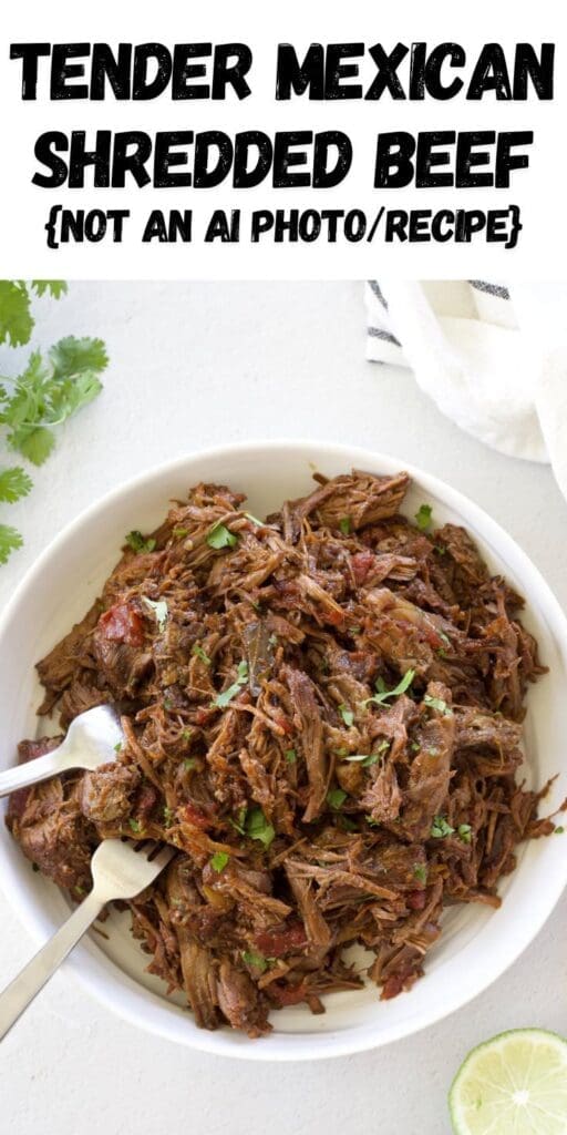 Pinterest graphic for mexican shredded beef.