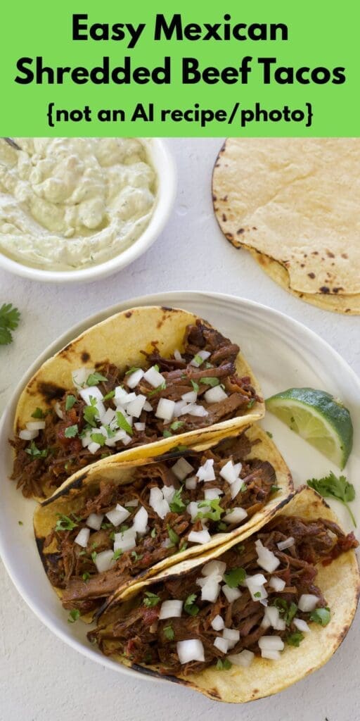Pinterest graphic for mexican shredded beef. tacos